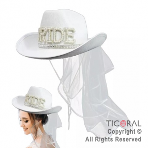 SOMBRERO COWBOY PREMIUM BRIDE CON VELO BLANCO x 1